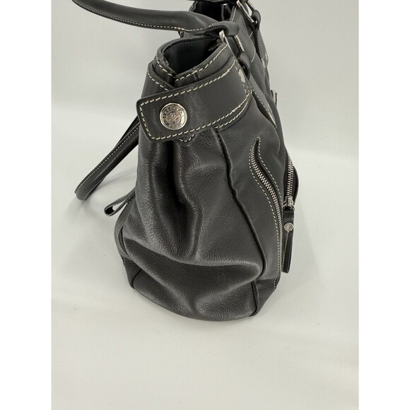 LONG CHAMP Charcoal Gray Leather Shoulder Bag Exterior Pocket 9.75"x13.75x4.25" - Picture 12 of 16